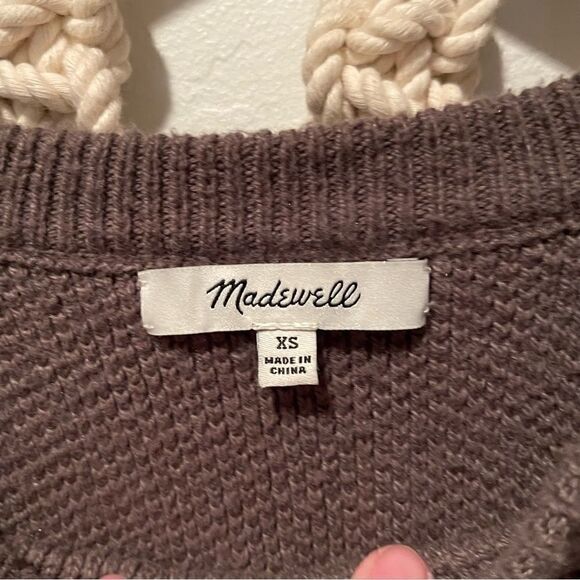 Madewell Sweater XS Olive Green Gray Split Back Waffle Knit Crewneck Pullover - Picture 5 of 9